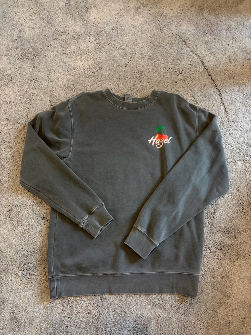 hazel charcoal grey Crewneck Sweatshirt with cherry design